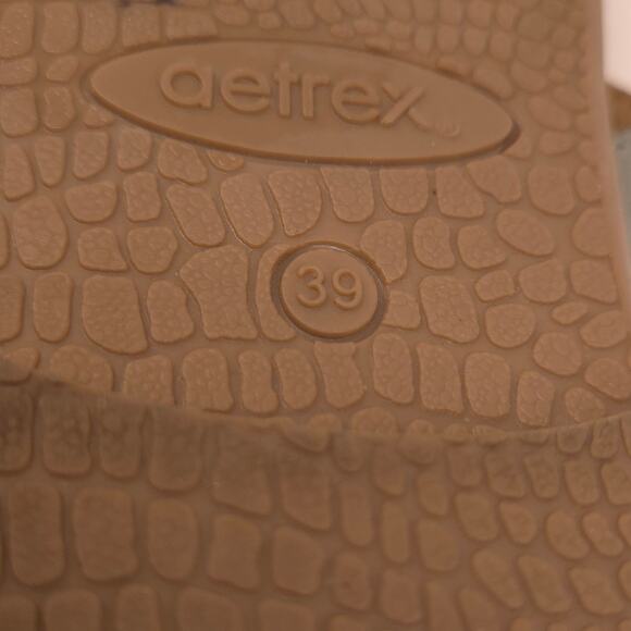 Aetrex Sage Green Leather T-Strap Flat Sandal, Sunburst Dark Brass Trim-Size 8.5 - Picture 11 of 12